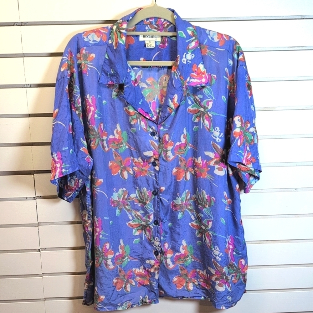Bogari 100% Silk Women's Camp Shirt 1X EUC